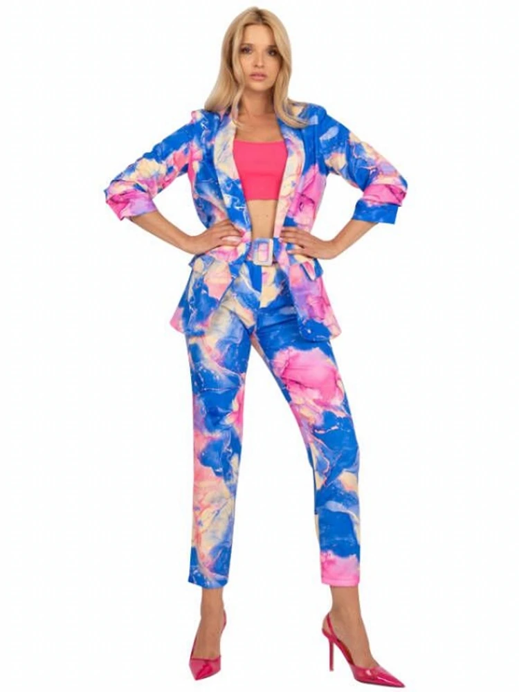 

Two Piece Blazer Set Women Cardigan Jacket Blazer Tops And Pant Suits Sets 2022 Spring Autumn Tie Dye Print Office Lady Outfits