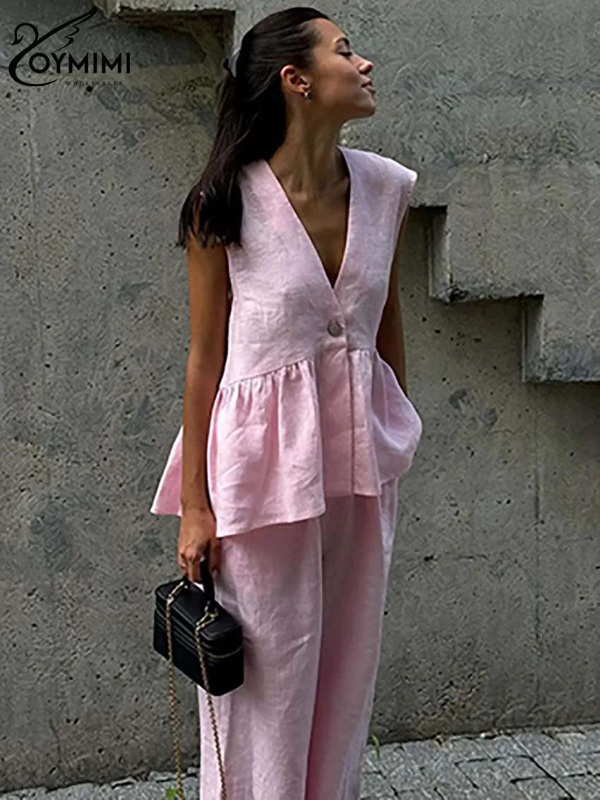 Oymimi модные розовые хлопковые комплекты женские из 2 предметов элегантные рубашки