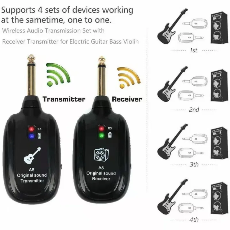 

Wireless Guitar System Built In 4 Channels Wireless Guitar Transmitter Receiver for Electric Guitar Bass Violin
