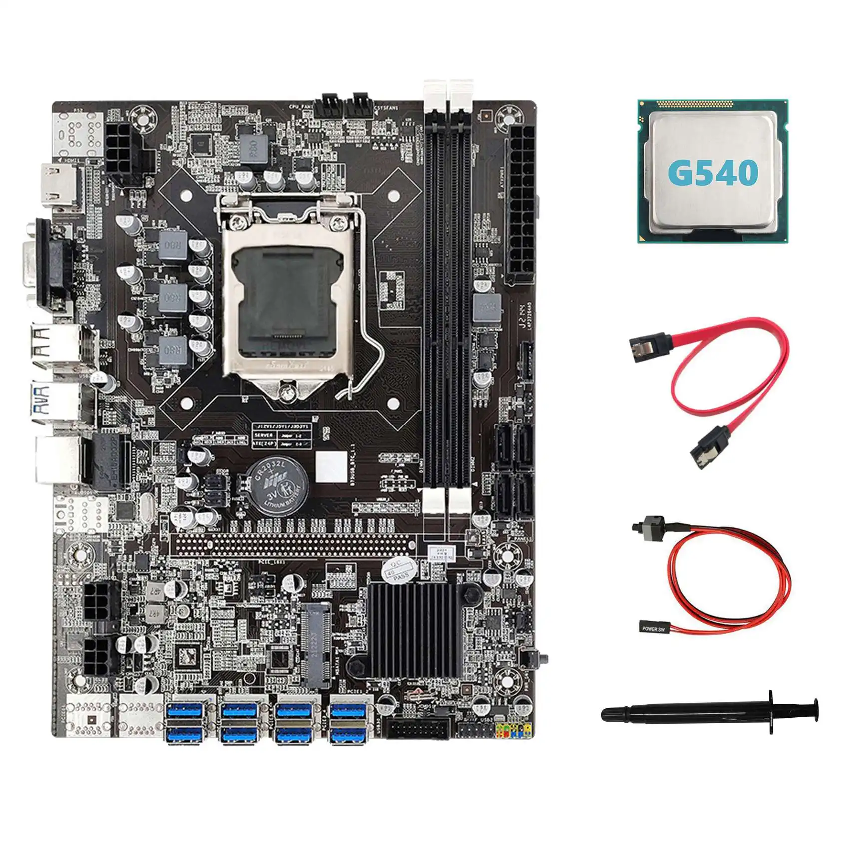 

B75 ETH Mining Motherboard 8XPCIE to USB+G540 CPU+Thermal Grease+SATA Cable+Switch Cable LGA1155 Miner Motherboard