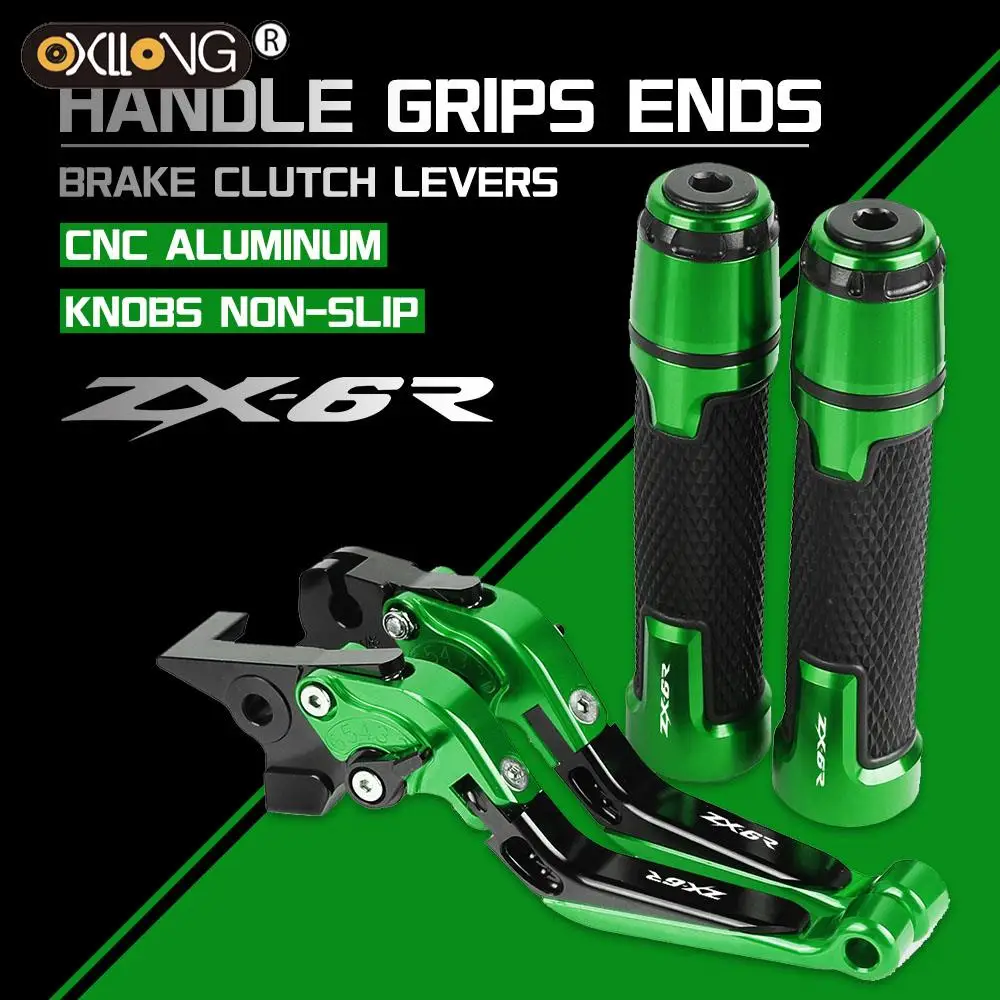 

ZX6R Motorcycle CNC Brake Clutch Levers Handlebar knobs Handle Hand Grip Ends FOR KAWASAKI ZX6R ZX-6R 2000 2001 2002 2003 2004