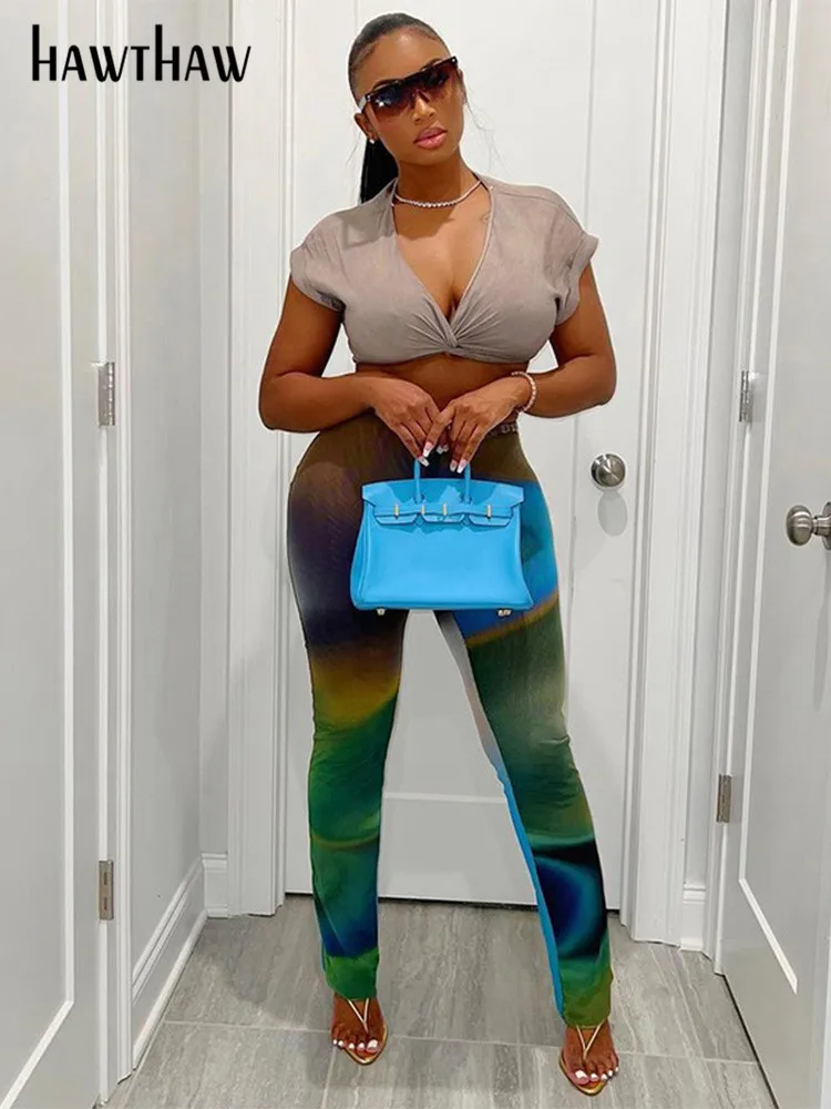 

Hawthaw Women High Wais Streetwear Mesh See Through Long Pants Bottoms 2022 Summer Autumn Clothes Wholesale Items For Business