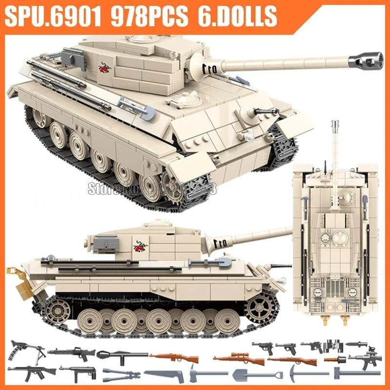 

100066 978 шт., Детский конструктор «Танк Тигра»