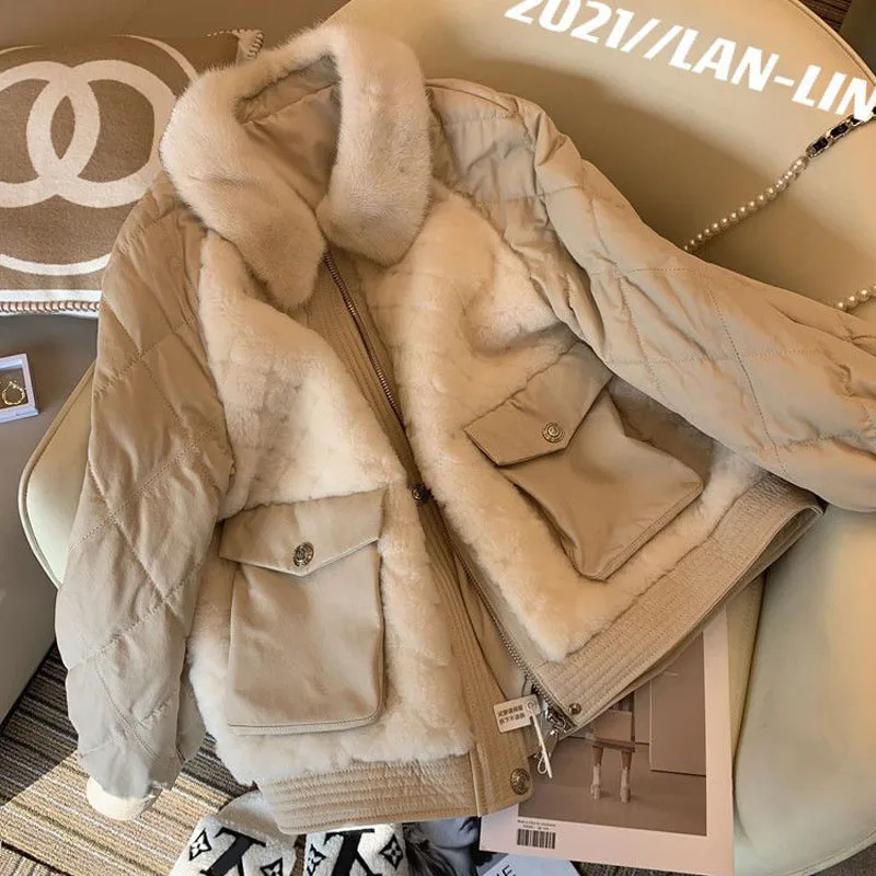 Parkas Women's Plus Size Short Fur Coats 2022 Winter New Fashion Faux Fur Rabbit Splicing Thickening Casual Warm Jackets Woman