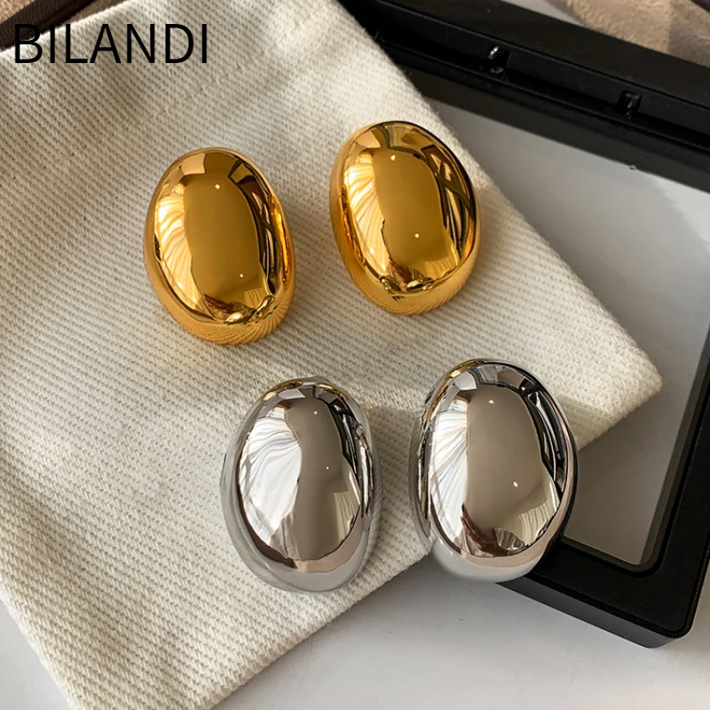 

Bilandi Fashon Jewelry Smooth Shiny Metal Earrings Simply Cool Design Hot Sale Silver Plated Gold Color Earrings For Women Gift