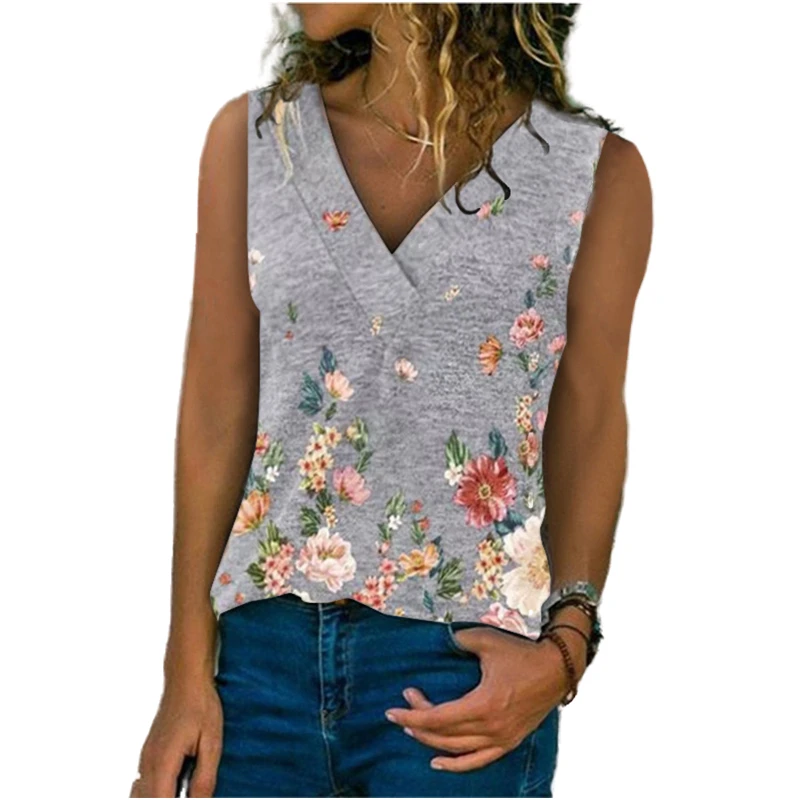 

Women Tank Tops Female Floral Printed T Shirt Casual Streetwear Sleeveless Tshirts Summer Slim Vest Tops Plus Size 5XL Tees