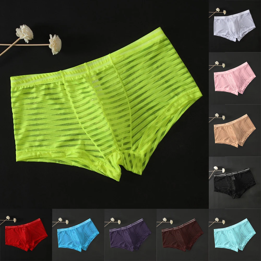 

Men's Sexy Low-Waisted Breathable Lightweight Underwear Mesh Semitransparent Boxer Comfortable Briefs Underpants Erotic Briefs
