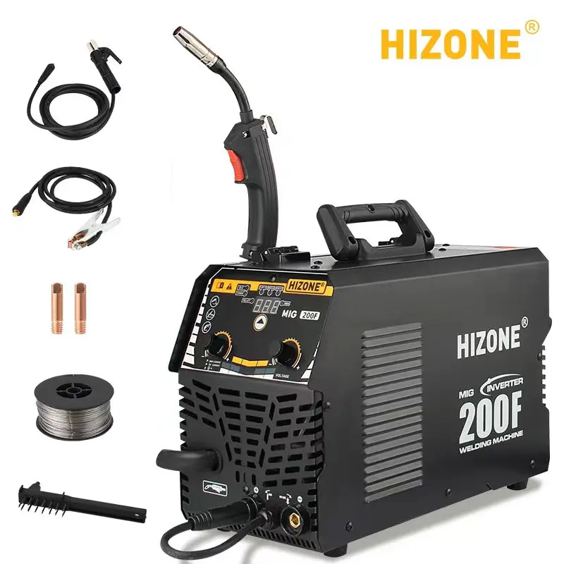 

сварочный полуавтомат HIZONE MIG 200F, сварочный аппарат 3 в 1 инвертор 220 В, MMA, LIFT TIG промышленный сварочный инвертор набор флюс Портативный прочный стабильный сварочный аппарат сварка полуавтомат
