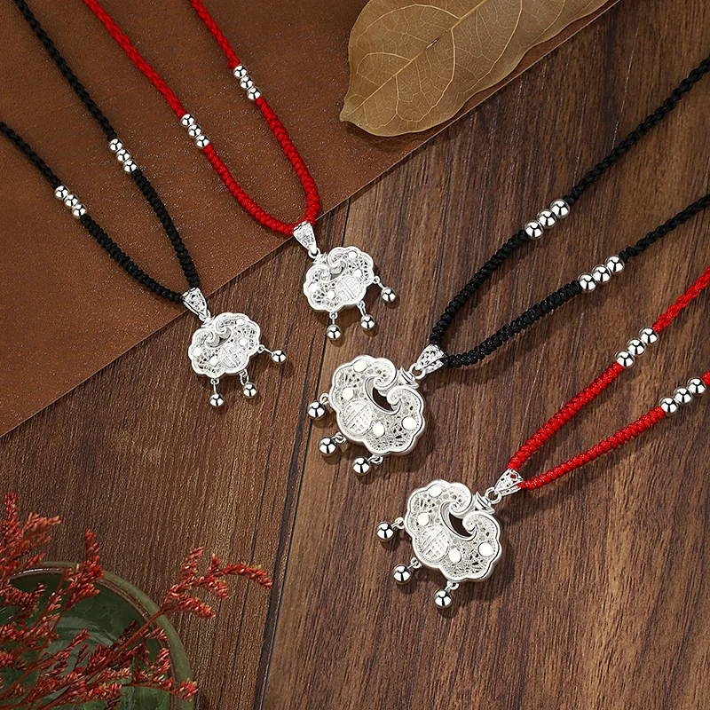 

Pure Silver S990 Sterling Silver Longevity Lock Pendant Safe Happy Baby Silver Lock Court Cloisonne