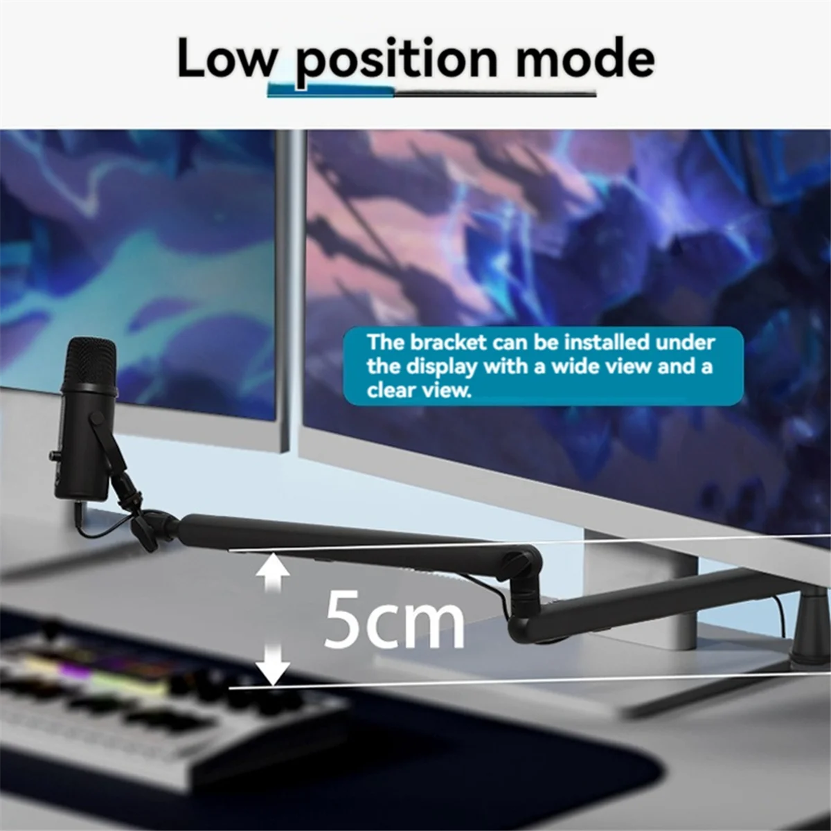 Thin Microphone Arm Boom Desktop Stand with Clip Adjustable Cantilever for Phone Tablet