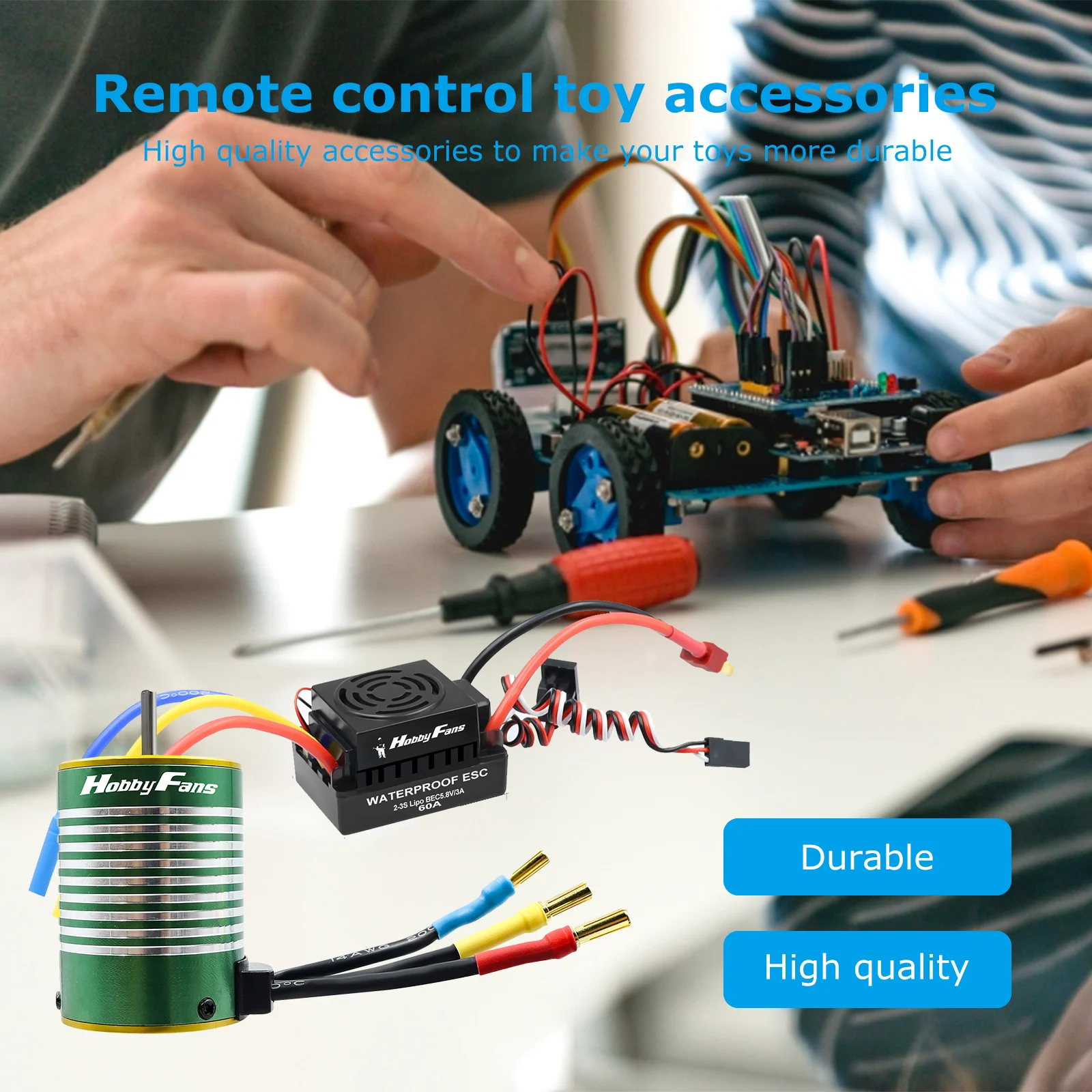 HOBBYFANS Upgrade Waterproof 3650 4300KV 3900KV Brushless Motor 3.175mm Shaft with 60A ESC Combo Set and Programming Card