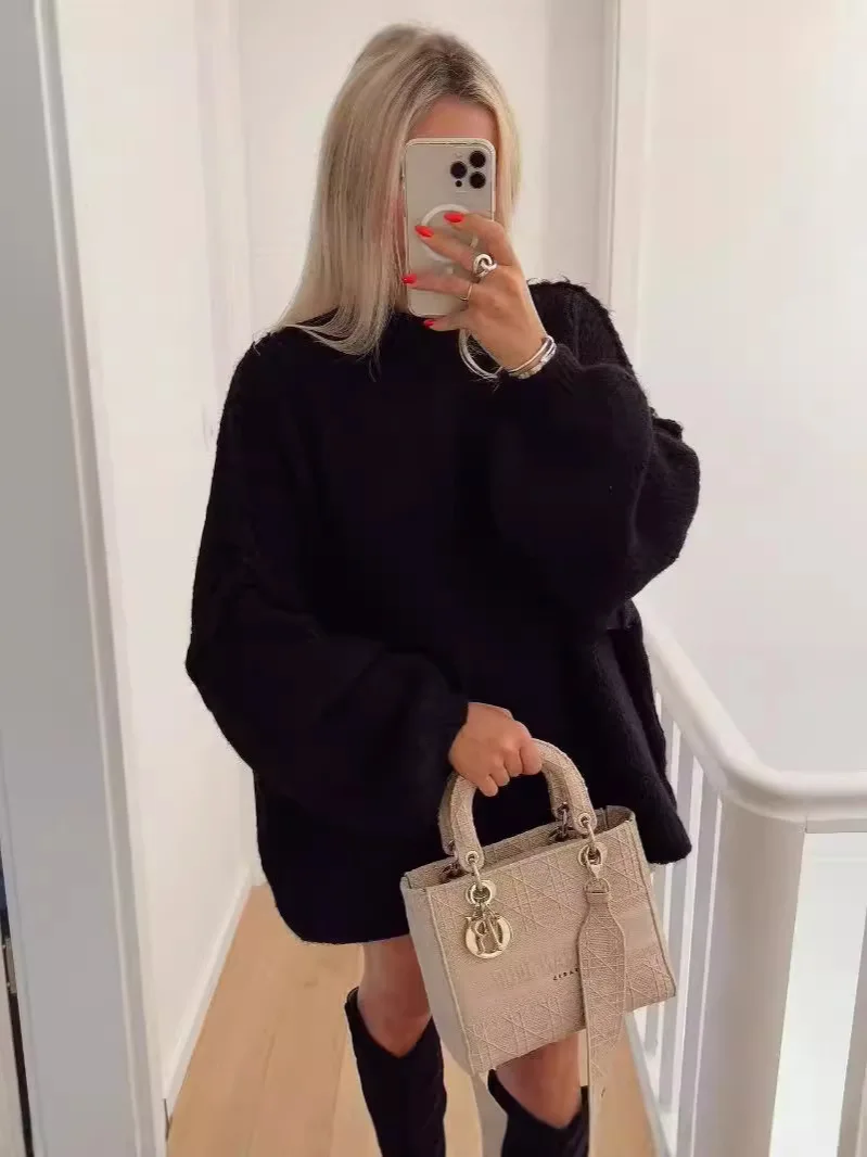 2024 вязаный топ повседневный свитер большого размера женская зимняя теплая