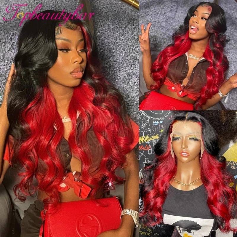 Ombre Red Color 180% 13x6 Lace Front Wigs Brazilian Remy Hair Body Wave Human Hair Wig 13x4 Glueless Lace Wigs for Women