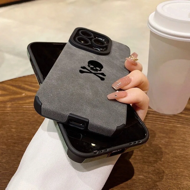 Фото Модный матовый черный чехол для телефона с черепом для iPhone 17, 16, 15, 14, 13, 12, 11 Pro Max 17 Air X XR XS 7 8 Plus SE2, чехол из искусственной кожи №5