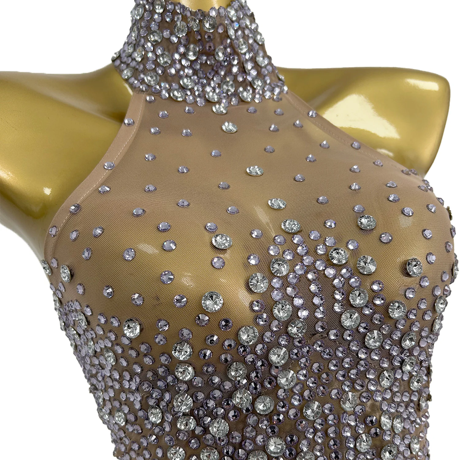 Шикарное вечернее платье с кристаллами для сексуальных женщин сетчатое