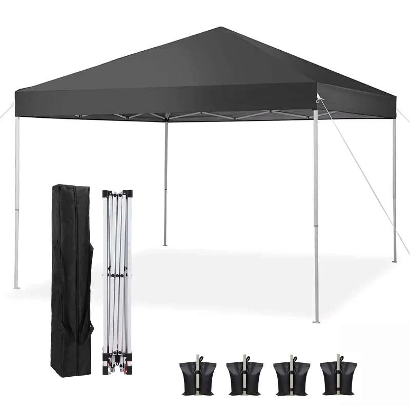 Tent Instant Folding Canopy With 4 Weight Sandbags, Black