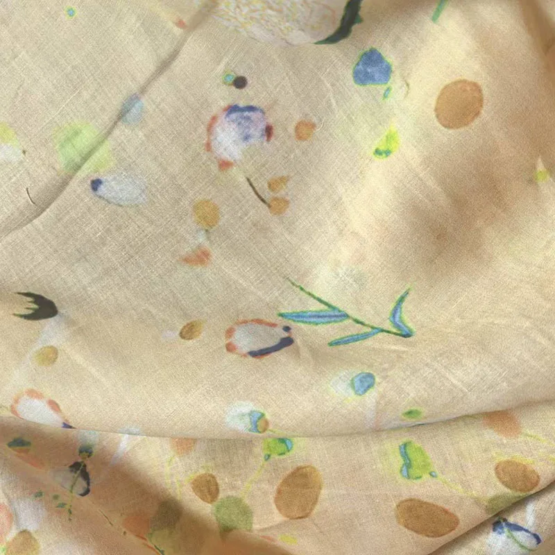 50X140 см опавшие листья возвращают их корня Рами ткань с принтом для платьев халат