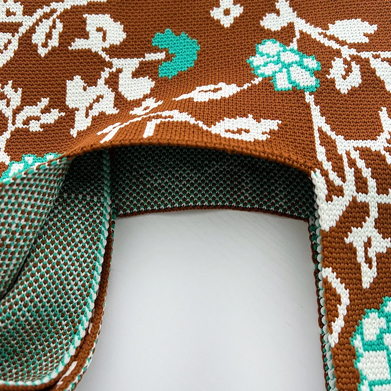Handmade Knit Handbags for Women Mini Knot Wrist Bag Retro Flower Wide Strap Tote Bags Female Shoulder Bag Reusable Shopping Bag
