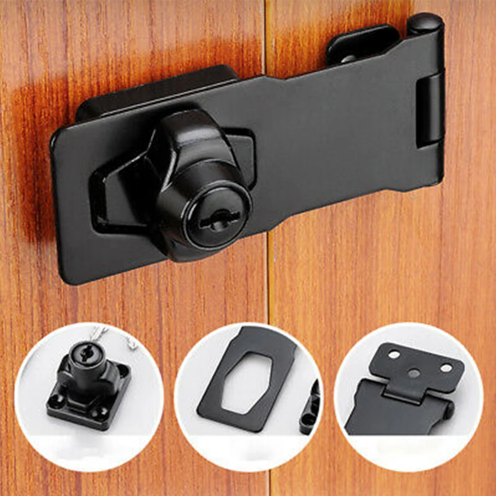 

3in Black Locking Hasp And Staple With Keys Padlock Garage Lock Cupboard Shed Home Hardware Desk Cabinet Anti-theft Drawer Lock