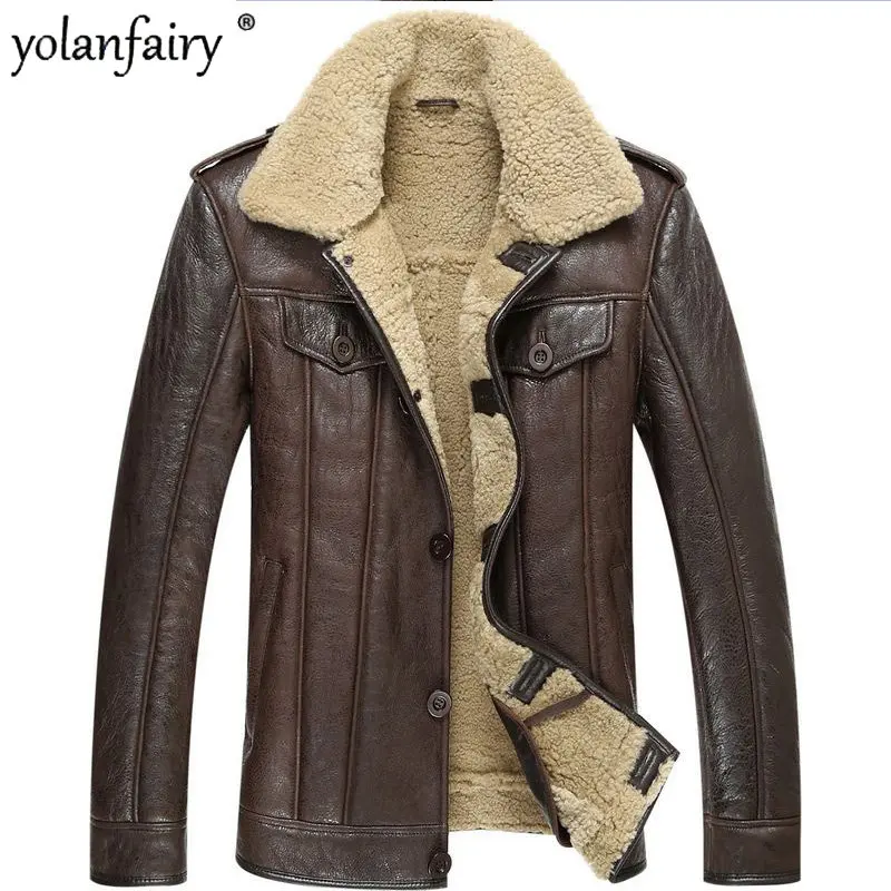 

YOLANFAIRY Genuine Leather Real Fur Coat Men Natural Sheepskin Fur Jacket Men’s Winter Jackets Real Leather Clothes Veste Homme