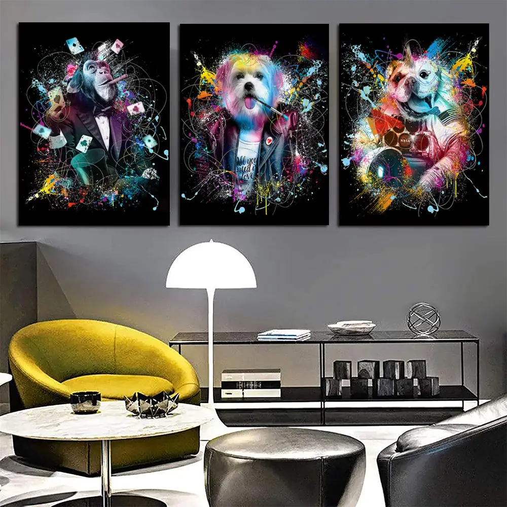Pop Graffiti Art Monkey Dog Animals Posters Star Figure Painting Lip Colorful Wall Canvas Prints Pictures Living Room Hoom Decor | Дом и сад