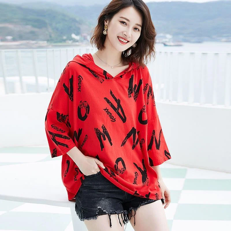 2022 New Summer Fashion 100% Cotton T Shirt Woman Short Sleeve Hoodie T-shirt Women Shirt Top Woman Korean Style Plus Size Shirt