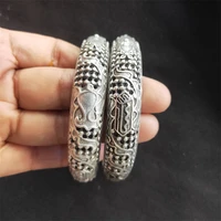 hot selling natural hand carved tibetan silver hollow bangle fashion jewelry bracelet accessories men women luck gifts1