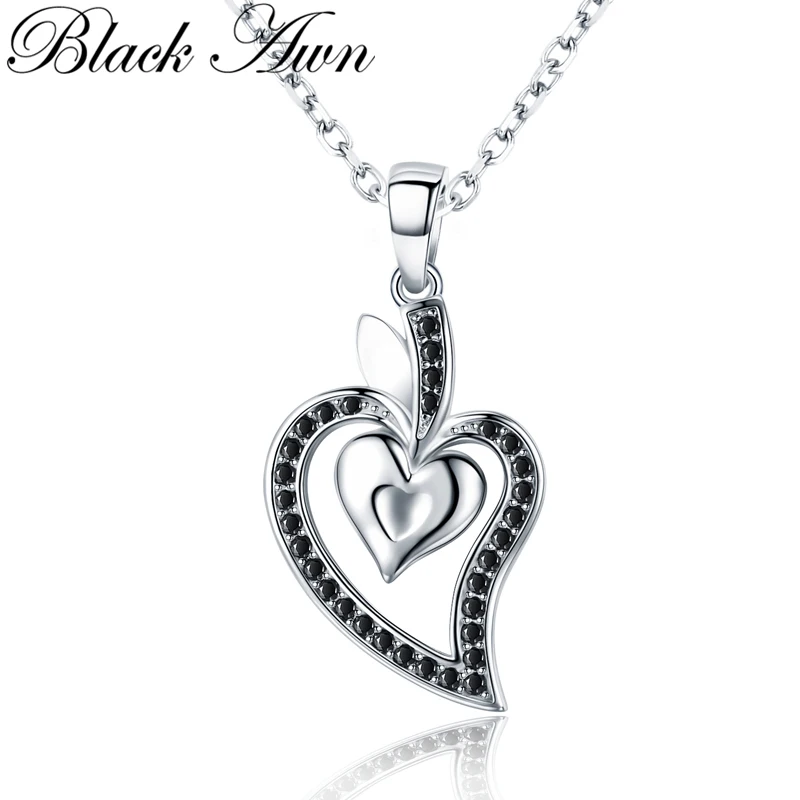 

[BLACK AWN] Romantic Silver Color Jewelry Necklace for Women Black Spine Female Heart Fashion Jewelry Lovers Gift K007