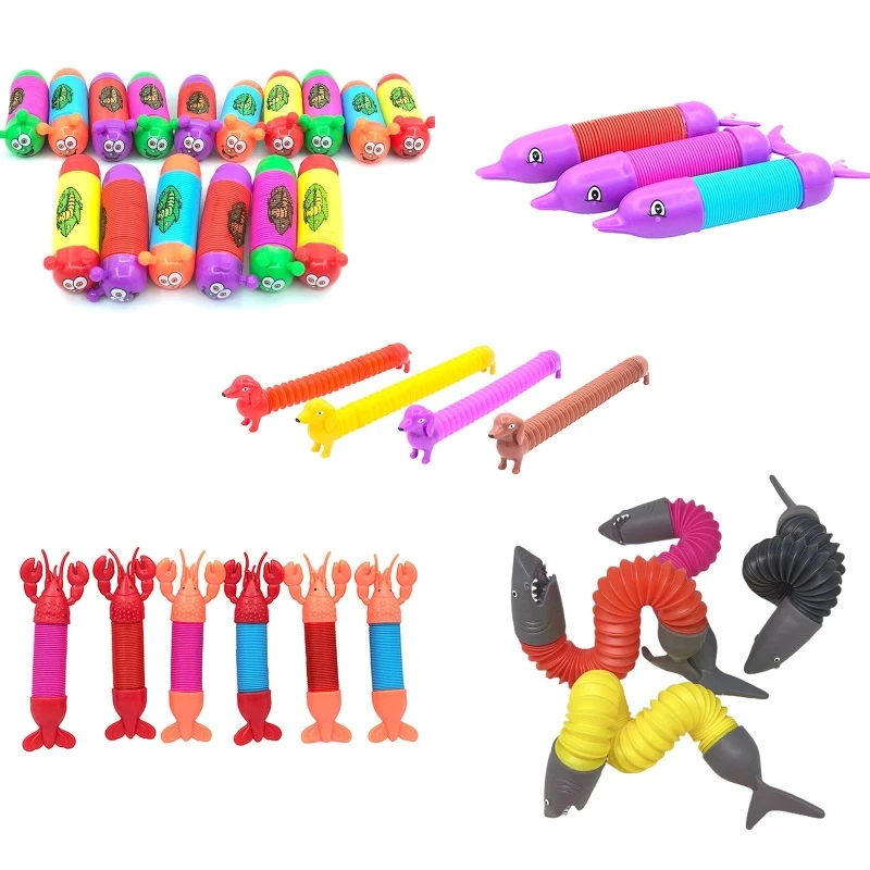 

Decompression Animal Spray Toy Twirling Pop Tube Antianxiety Fidget Auditory Toy for Boys Autistic Children Hand Therapy QX2D
