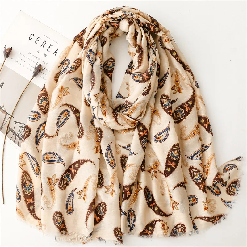 Винтажный этнический зеленый шарф с принтом пейсли для женщин осенние