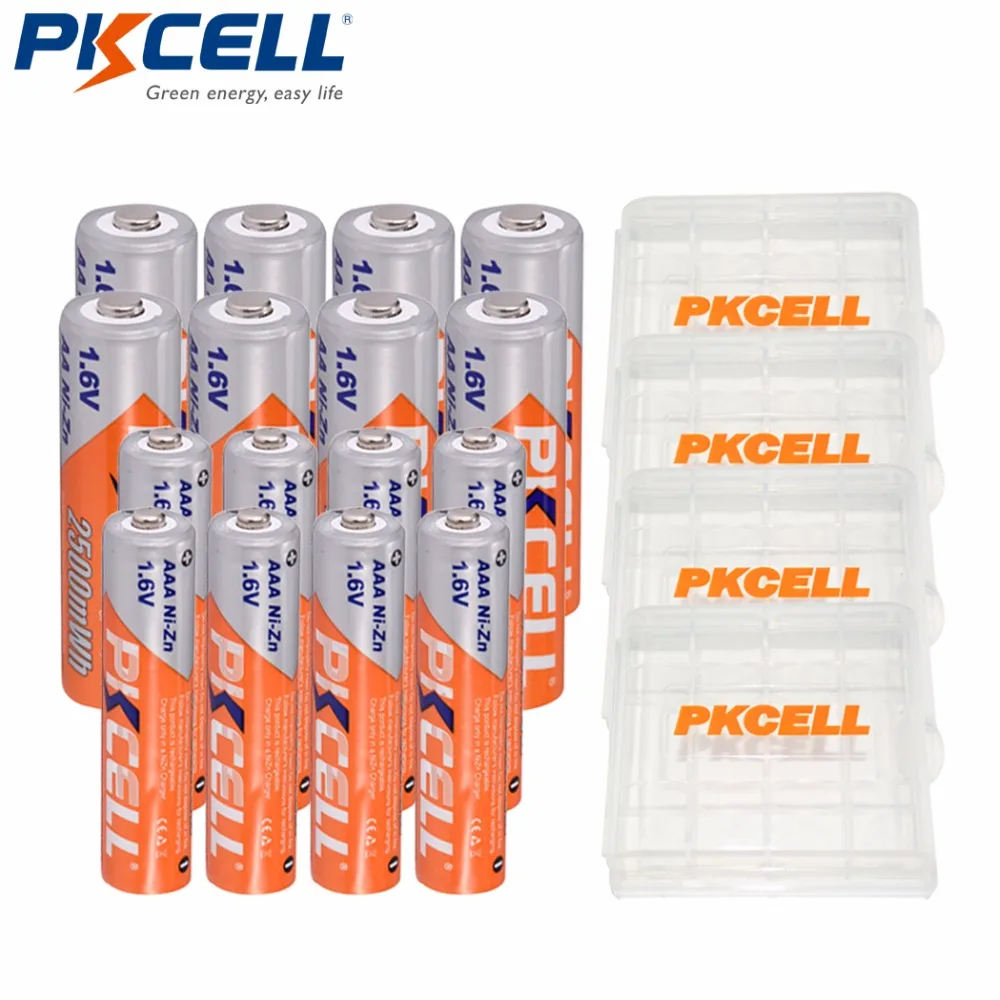 

PKCELL NI-ZN 1.6V 8Pcs 2500MWH AA Rechargeable Batteries+8Pcs 900MWH Nickel-Zinc AAA Rechargeable Battery + 4 Battery Case Box