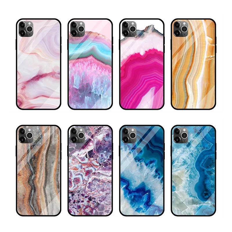 

Marble Tempered Color Glass Edge Soft Silicone Case For iPhone 13 Mini 12 11 Pro Max XS XR X 8 7 6S 6 SE 2020 Plus Phone Cover