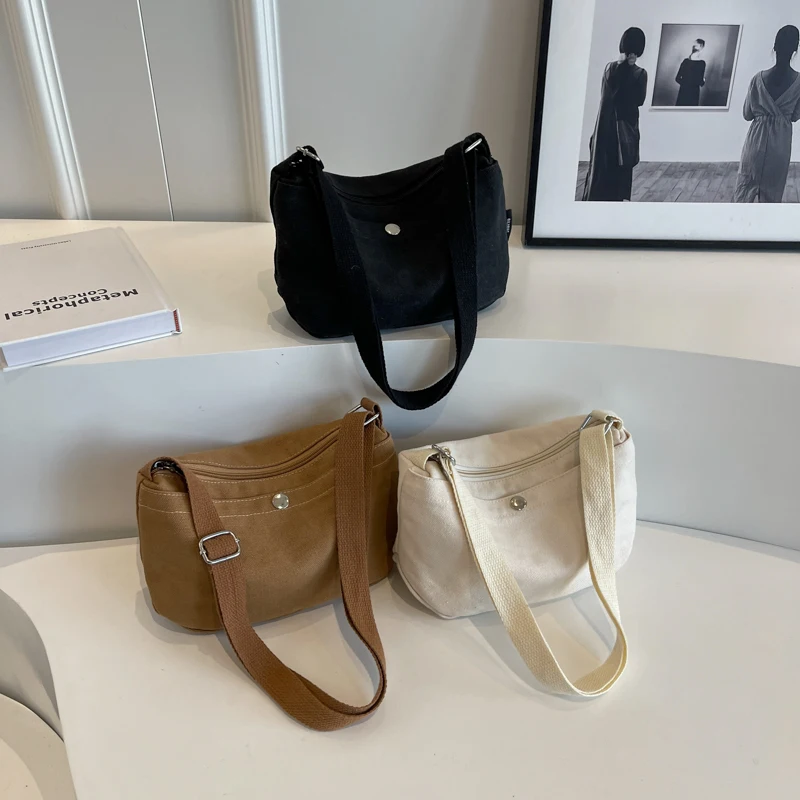 Small Canvas Women's Bag Black Shoulder Cross Bag Female Messenger Bag Y2K Eco Bag Korean Shopper Student Handbags Side Bag Book