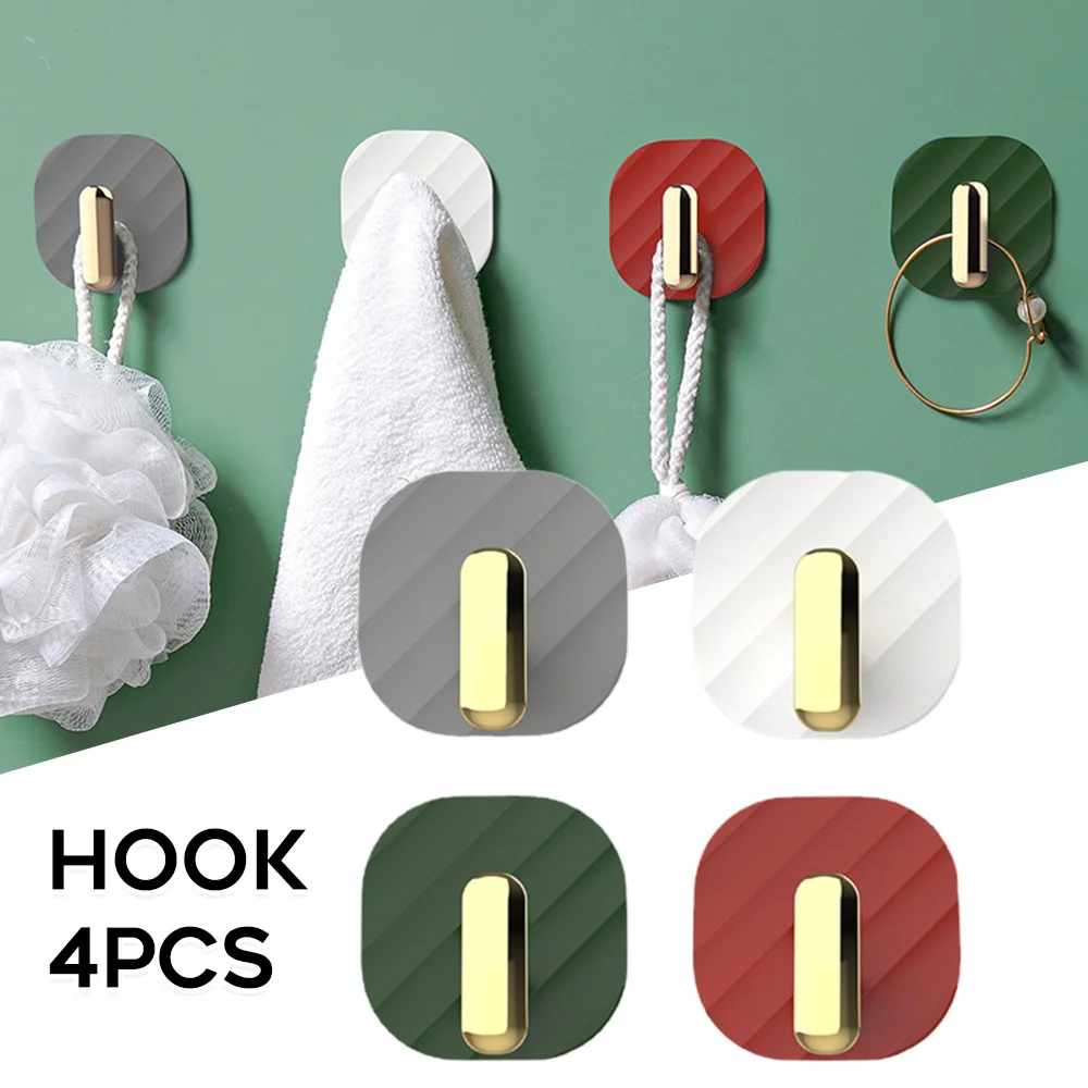 

4 PCS Punch-Free Strong Self Adhesive Hooks for Hanging Coats Waterproof for Bathroom Kitchen Organizer Home Accessories KI