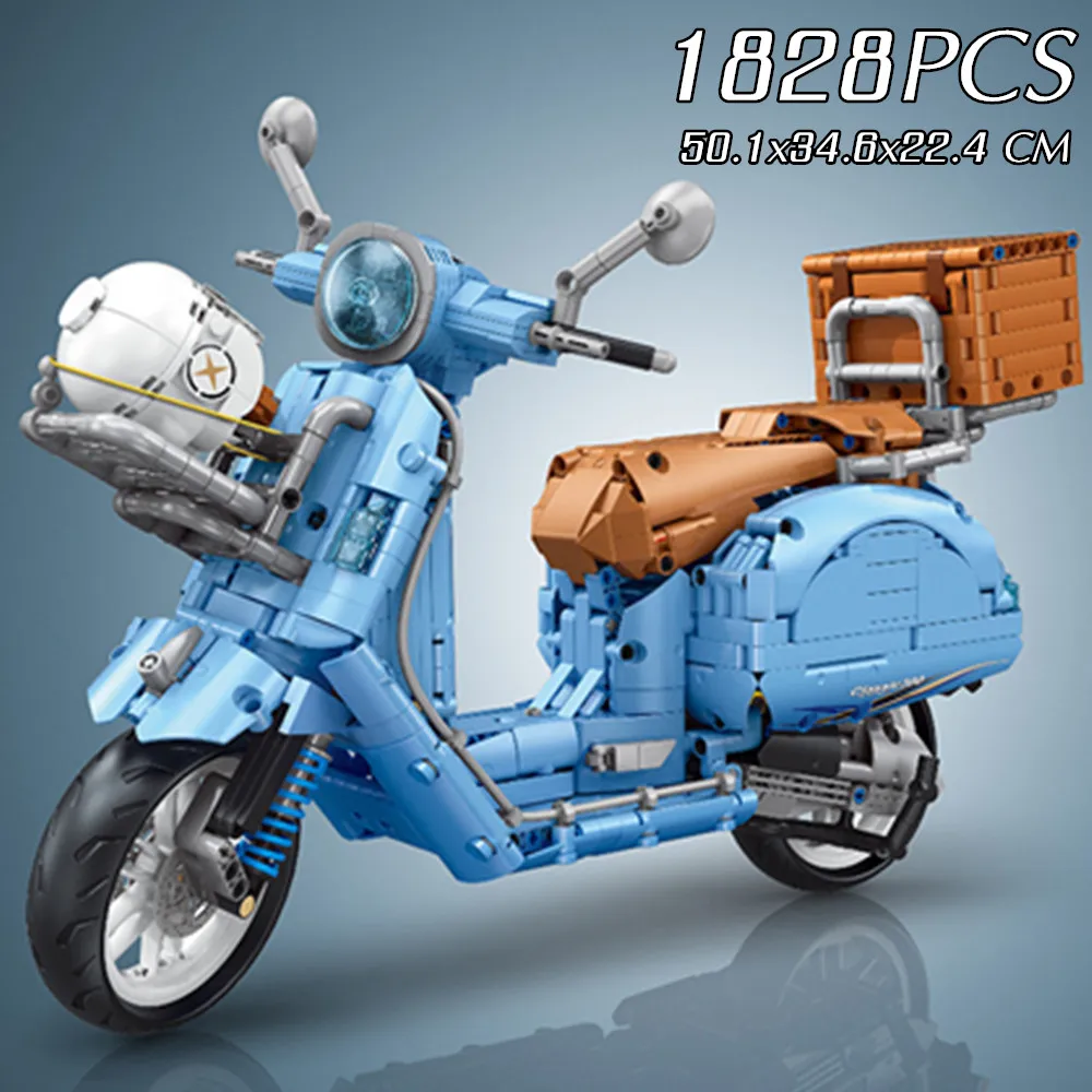 

1828PCS Tech Vespas MOTORBIKE Roman Holiday Famous Motorcycle Bigger 10298 Building Blocks Bricks Model Toy Kid Gift Boys Set