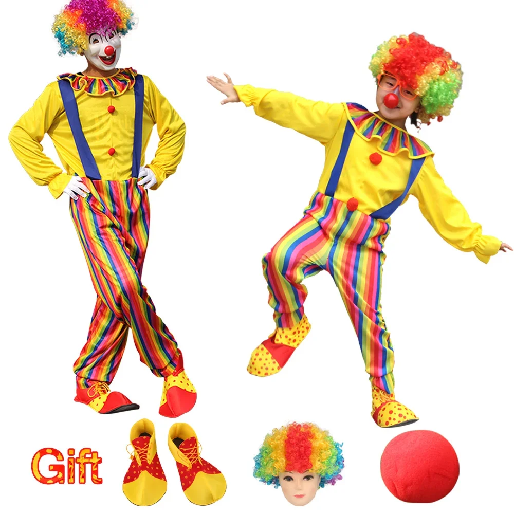 

Бесплатная доставка, костюмы для детей и взрослых, костюмы цирковых клоунов со штативом, необычная фантазия, одежда для косплея