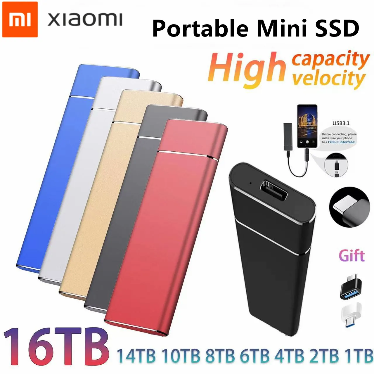 

Xiaomi SSD Original M.2 External Hard Drive Disks Solid State Drives for PC Laptop Computer Storage Device USB3.1 8TB 16TB HDD