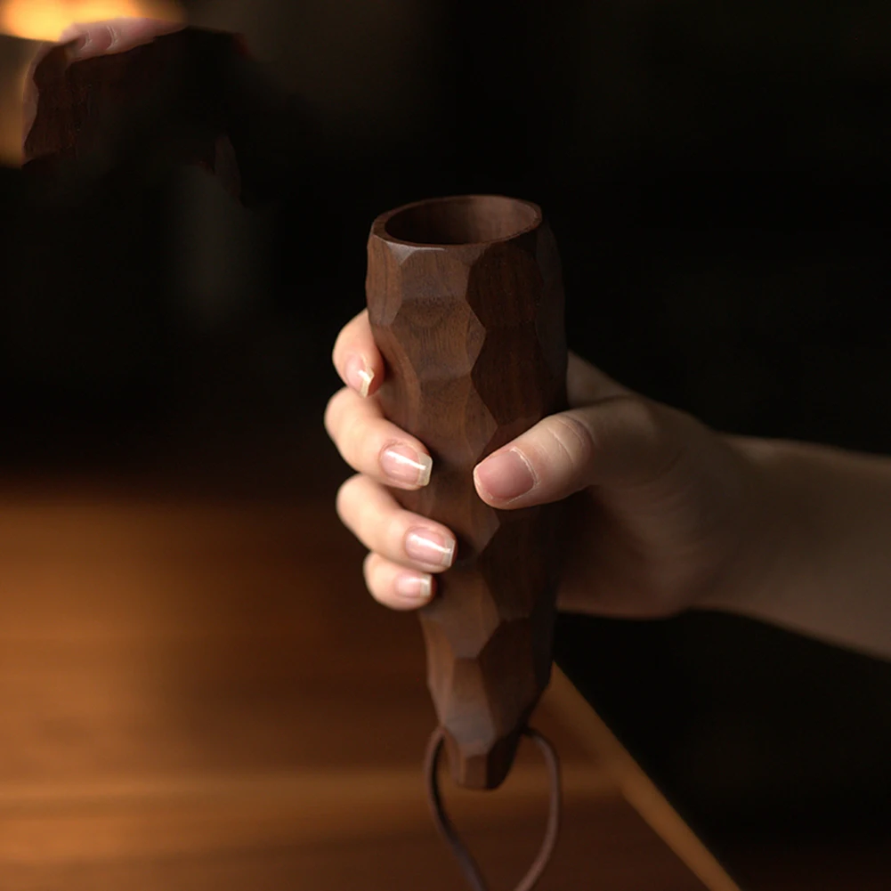 

Swante Camping Water Drinking Cup Vintage Solid Horn Mugs Wood Beer Tea Drinkware with Leather Rope Handicraft Picnic Tableware