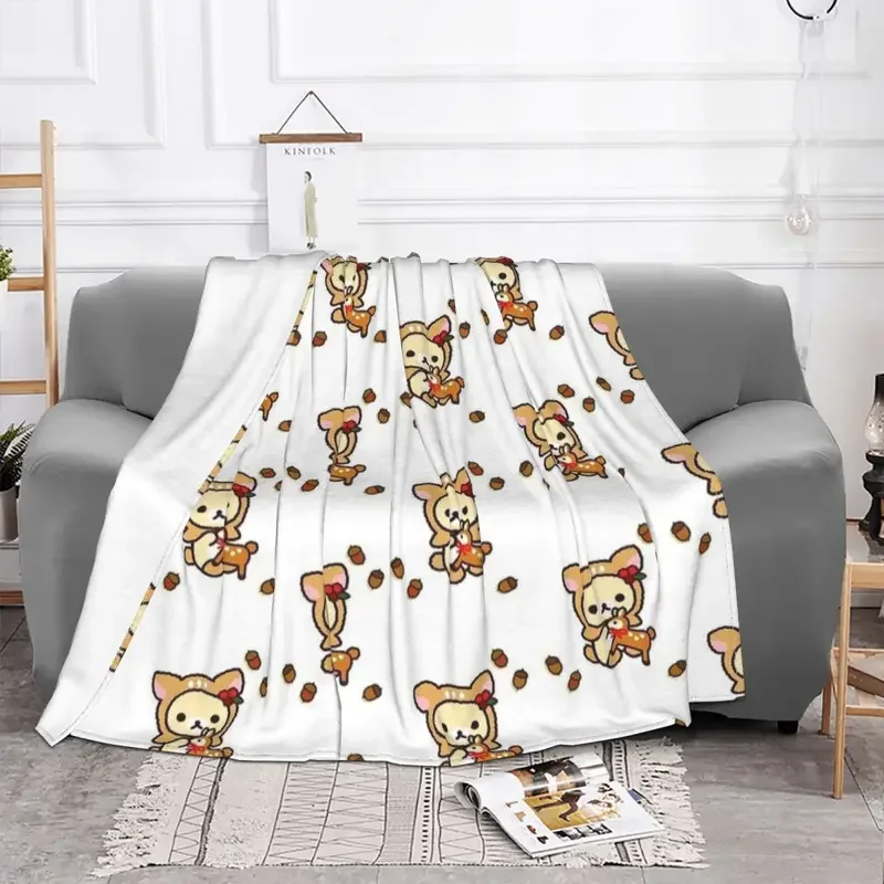 Милые одеяла Rilakkuma с маленьким медведем бархатное всесезонное