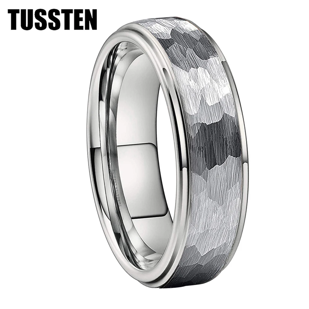 

Dropshipping TUSSTEN 6MM Hammer Ring Men Women Tungsten Engagement Wedding Band Stepped Edges Great Workmanship Comfort Fit