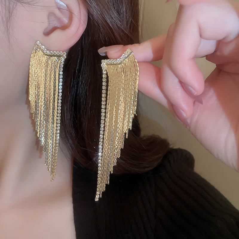 

Fashion Trend Long Tassel Earrings Waterfall Shape Sleek Linear Dangling Dangle Drop Earrings for Women Party Daily Jewelry Gift