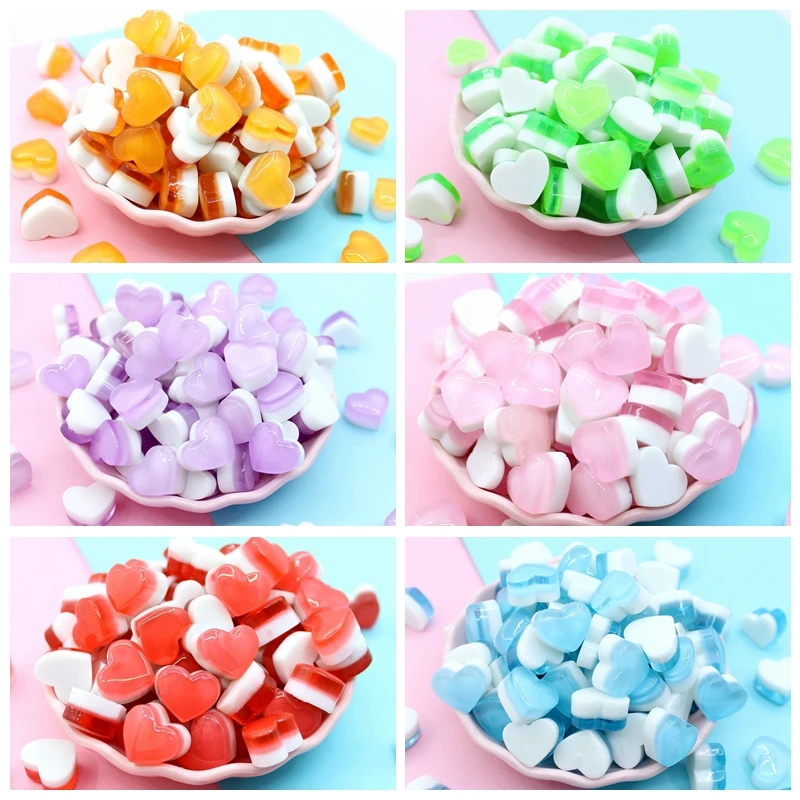 

10PCS Love Candy DIY Resin Accessories Simulation Color Jelly Pudding Phone Case Hairpin Handmake Cake Decor Material Crafts