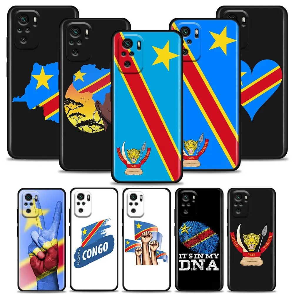 

Phone Case for Redmi 10 9 9A 9C 9i Case K20 K30 K40 Plus Note 10 11 Pro Soft Silicone Cover Congo Democratic Republic Flag