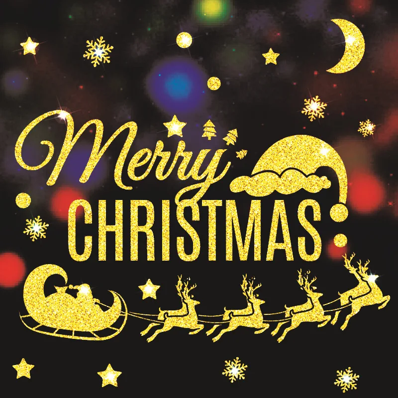 

2022 New High Quality Christmas Sparkling Gold Wall Stickers Window Glass Door Removable Decals Home Decorations