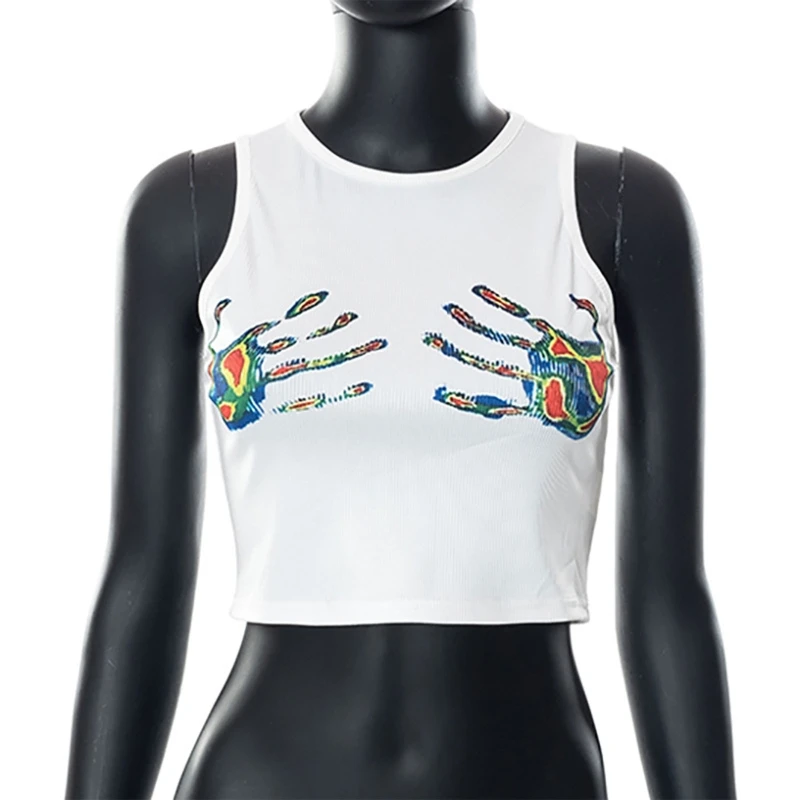 Женский винтажный укороченный топ без рукавов с круглым вырезом |