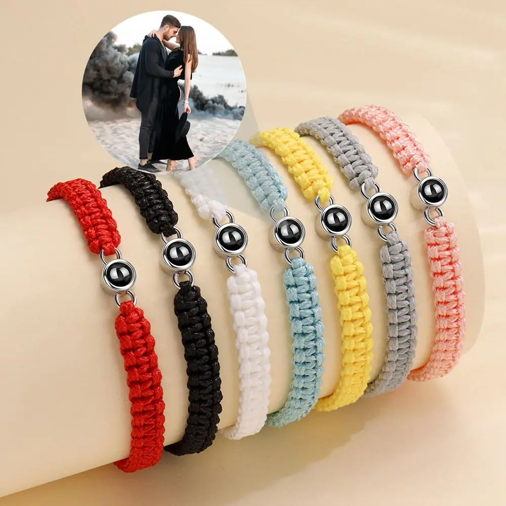 Personalized Custom Projection Photo Bracelet Adjustable Circle Photo Color Braided Bracelets for Women Jewelry Family Gift