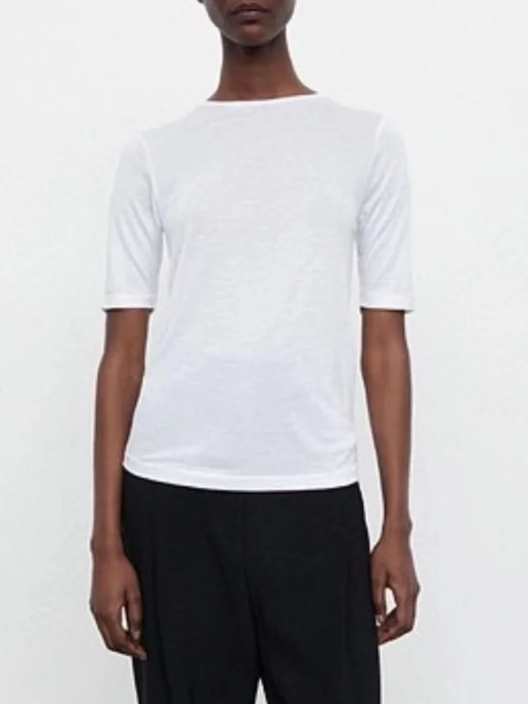 

Women's T-Shirt White or Black Short Sleeve O-Neck Solid Color Simple Tee Tops