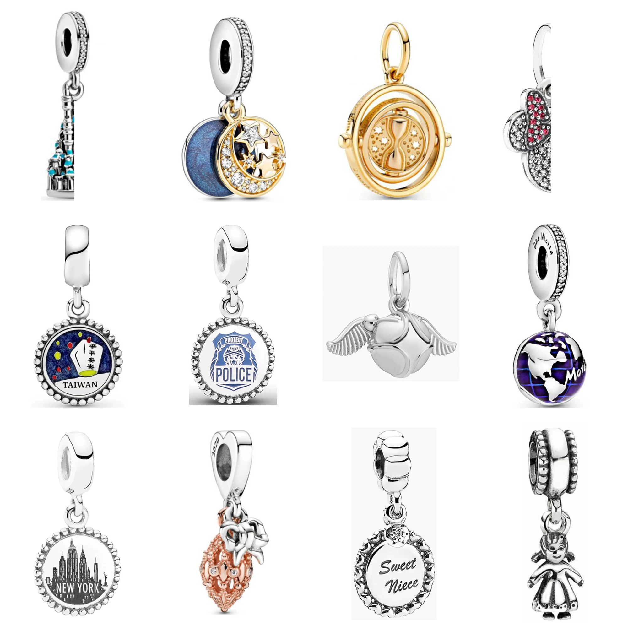 

Pan 925 Sterling Silver Shiny Safety Chain Pendant Bead Bracelet Star Moon Hourglass Minnie Map Wings Sky Lantern Pendant DIY
