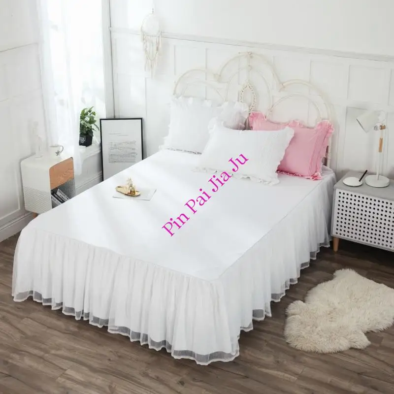 

Cotton Bed Skirt Double Layer Lace Ruffles Comfortable Soft Breathable Bed Cover Bedsheet Multi-Color Bed Covering Custom Size