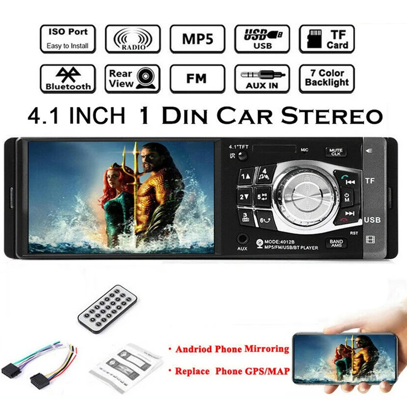 Автомагнитола 1 DIN экран 4 дюйма Bluetooth USB/SD/AUX